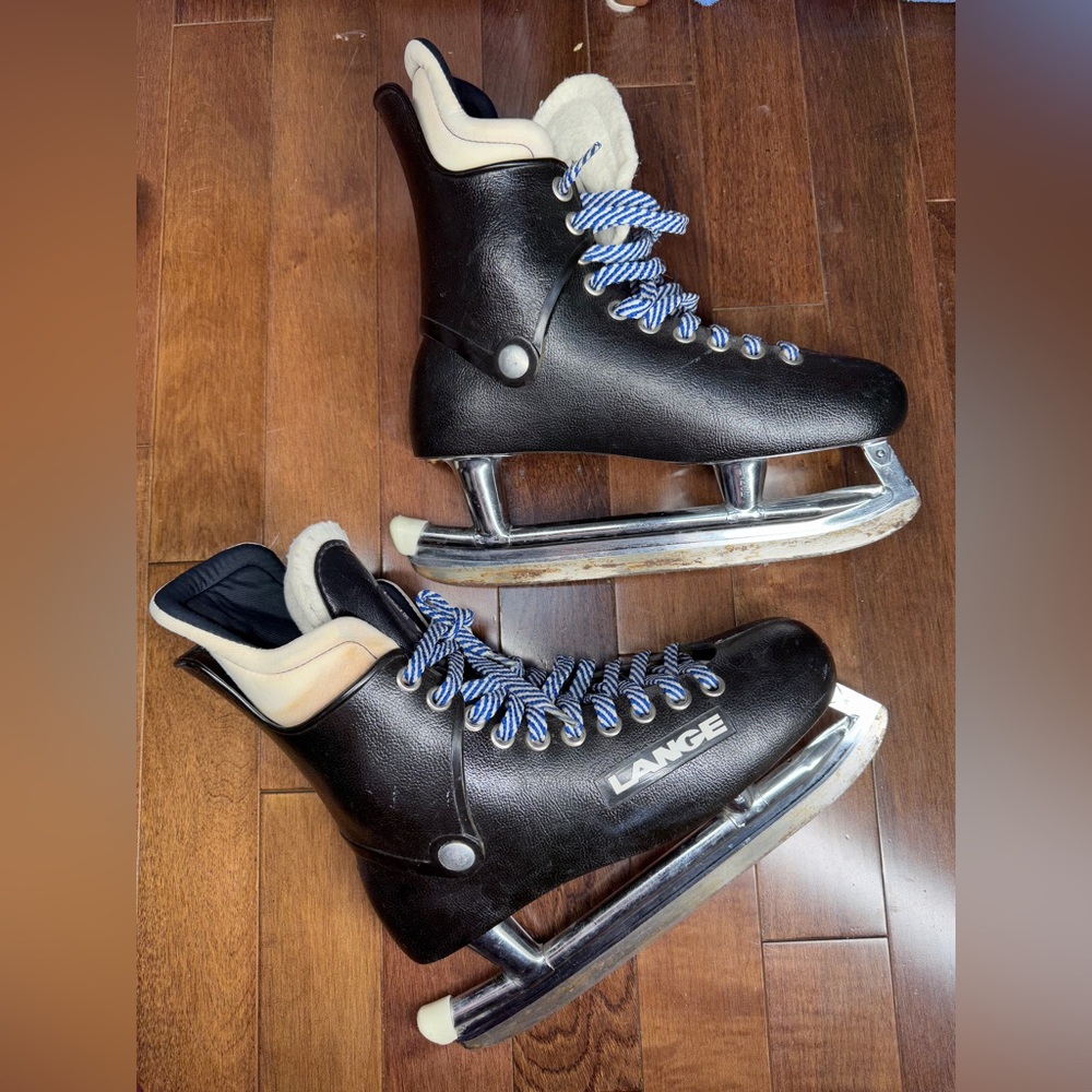 Vintage Lange Ice Hockey Skates Plastic Molded Mens Size 8.5 Blades